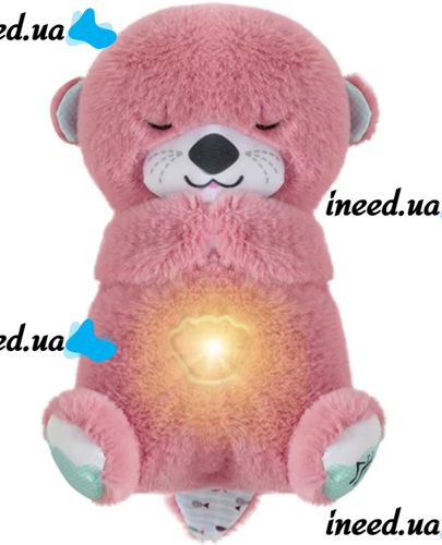 Светящаяся дышащая Выдра Fisher Price FXC66 30 см с дыханием для сна детей, мягкая плюшевая игрушка музыкальный ночник от батареек Розовая
