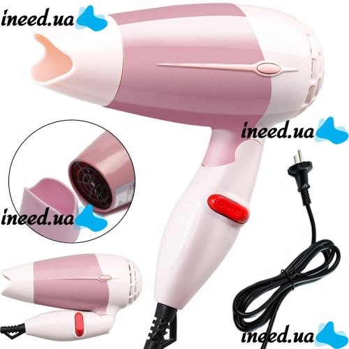 Folding travel hair Dryer PRO BaByliss Coco 1000w for styling and drying hair with a collapsible handle, a concentrator nozzle and a thermostat Pink