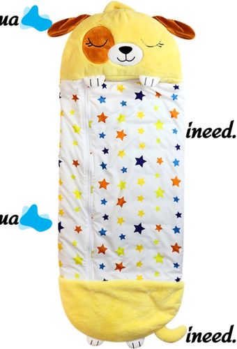 Спальный мешок с подушкой для детей Happy Nappers Собачка 3 в 1 детский спальник 130Х50 см кокон трансформер, подушка игрушка на молнии желтый