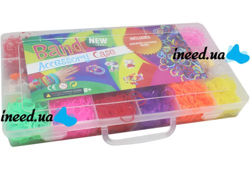Набор резинок для плетения браслетов Band Accessory Case NR-2 комплект с крючком и держателем для рукоделия и творчества 1500 штук в кейсе от 3-х лет