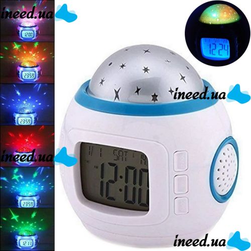 Настольные часы - проектор Music And Starry Sky Calendar 1038 с LED подсветкой, Музыкальный ночник проектор звездного ночного неба светильник Белый