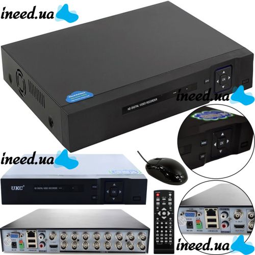Проводной видеорегистратор DVR UKC CAD 1216 AHD 16 канальный, Сетевой IP Регистратор на 16 камер для видеонаблюдения и управления камерами Черный