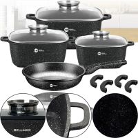 Кухонный набор посуды Bellmax Cookware Set BM-132 3 казана и сковорода для приготовления еды , Кастрюли с крышками и гранитным покрытием 9 предметов