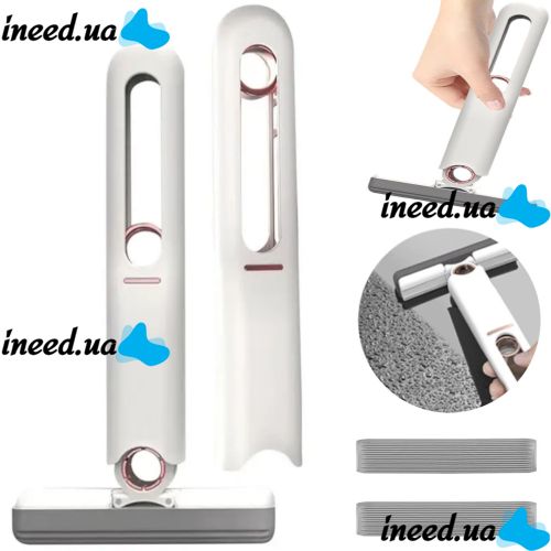 Multifunctional Mini Mop Mini Mop LY-305 with Auto Spin for Window Cleaning and Dust Removal, Mini Mop for Home with Additional Sponges White