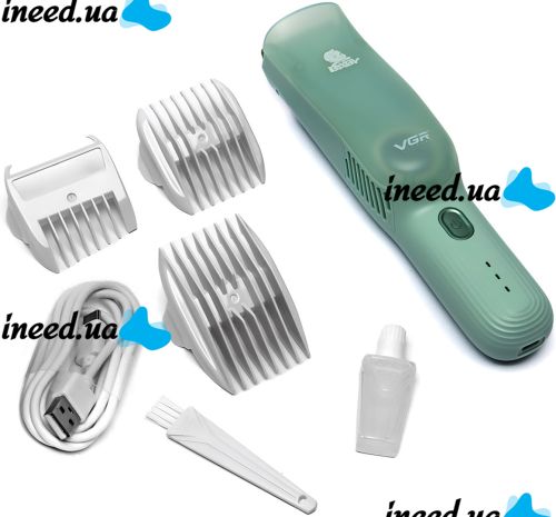 Машинка для стрижки детей VGR Baby V-155 5W беспроводной вакуумный детский триммер для младенцев с вытяжкой волос и насадками на аккумуляторе Зеленый