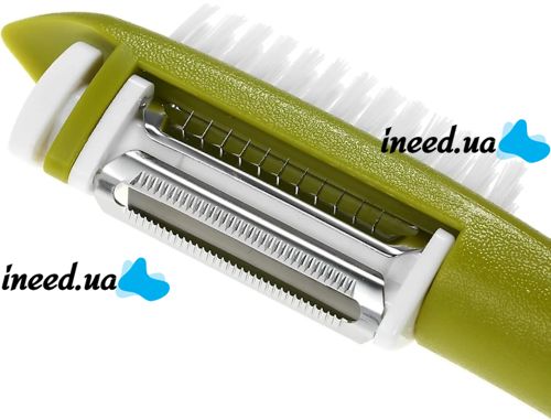 Мульти-чистка для овощей с щеткой Multi Peeller 3 в 1 кухонная ручная овощечистка для очистки и удаления кожуры фруктов, чистилка с насадками Зеленая