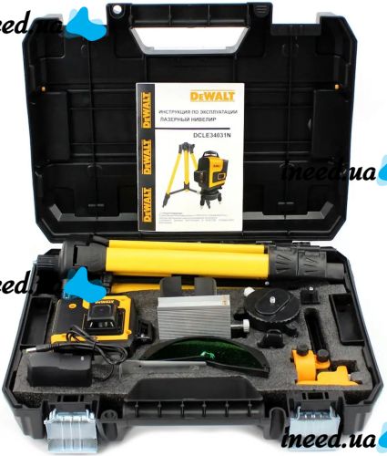 Лазерный уровень DeWalt DCLE34031N 4D 16-линейный зеленый луч на 2 аккумулятора, нивелир для измерения пересечения линий на 360 со штативом в кейсе