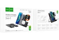 Беспроводное зарядное устройство Hoco Qi Geek Folding Black 3 в 1 магнитная зарядка магсейф для телефона и наушников IOS Android Type-C CQ1 Черная