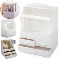 Настольный органайзер для хранения косметики Cosmetic Storage Box GW-880 косметическая полочка 4 секции с выдвижными ящиками и ручкой Белая