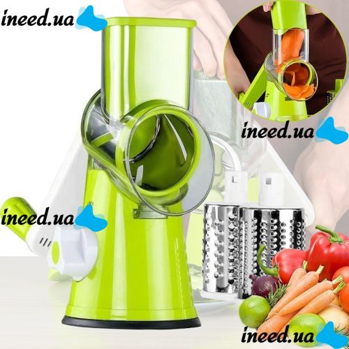 Многофункциональный мультислайсер Kitchen Master овощерезка для нарезания овощей и фруктов 3 насадки, Ручная овощерезка терка Китчен Мастер Зеленая