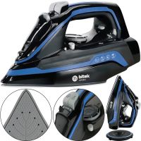 Bitek BT-1297B Wireless Steam Iron 3 modes with ceramic soleplate for ironing clothes, Cordless Iron 3000W with Cordless Base Blue