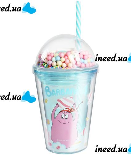 Cartoon Funny Cup 500 ml plastic Cup with double Walls, Lid, straw and rainbow balls for water and Hot Drinks