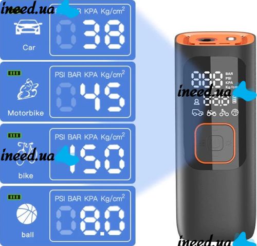 Автомобильный компрессор Car Air Pump ATJ-6988 аккумуляторный автокомпрессор с ЖК монитором, портативный насос для шин автомобиля и велосипеда