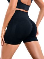 Женские бесшовные шорты Lifting Yoga Shorts XZY8855 утягивающие спортивные велосипедки с высокой талией и эффектом пуш ап для фитнеса Черные S-XXL