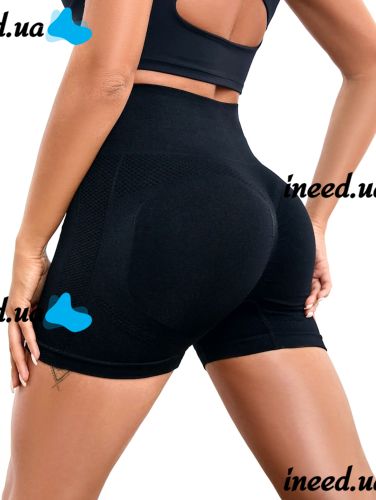 Женские бесшовные шорты Lifting Yoga Shorts XZY8855 утягивающие спортивные велосипедки с высокой талией и эффектом пуш ап для фитнеса Черные S-XXL