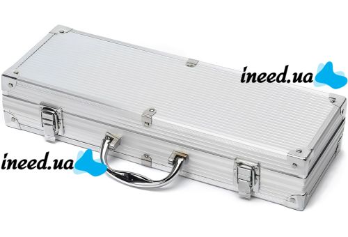 Набор для мангала в кейсе BBQ Tools Set AL-10 10 в 1 43х21х8 см шашлычный комплект из нержавеющей стали для гриля и барбекю в алюминиевом чемодане