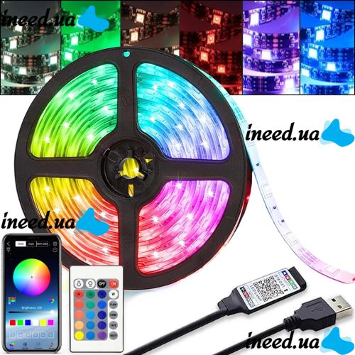 Светодиодная USB лента 5 м с пультом Rope-Lights SMD5050 IP65 разноцветная неоновая гибкая c RGB контролером в силиконе Черная SMD-5050 5м