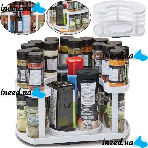 Спецовница Spice Spinner Organizer ZB-918 двухуровневый поворотный органайзер полка для хранения специй, подставка стеллаж для приправ и соусов