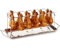 Подставка для приготовления куриных ножек A-Plus Barbecude KF-0982 универсальная стойка с поддоном для духовки и гриля, решетка из нержавеющей стали