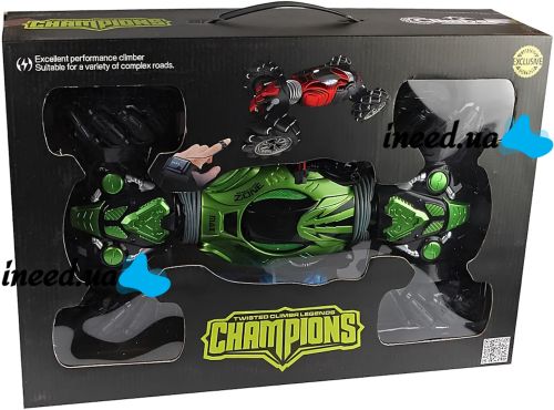Трюковая машинка перевертыш Champions 2866 аккумуляторный трансформер вездеход на радиоуправлении и сенсорным управлением жестами от руки Зеленый