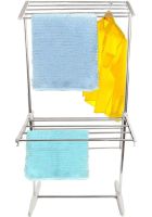 Двухуровневая раскладная сушилка для белья Mobile Folding Racks напольная вертикальная складная вешалка, стойка сушка для одежды до 40 кг Серая