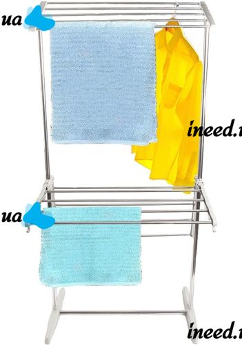 Двухуровневая раскладная сушилка для белья Mobile Folding Racks напольная вертикальная складная вешалка, стойка сушка для одежды до 40 кг Серая
