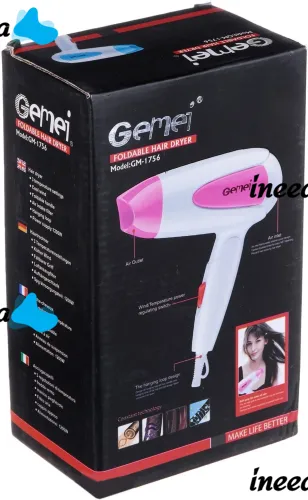 Складной дорожный фен Gemei GM-1756 Pink портативный для укладки и сушки волос со сборной ручкой, насадкой и терморегулятором 1200W Розовый