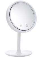 Round Touch Makeup Mirror with Fan Beauty Breeze Mirror CM-062 Desktop Rechargeable Mirror with Backlight and Magnification White