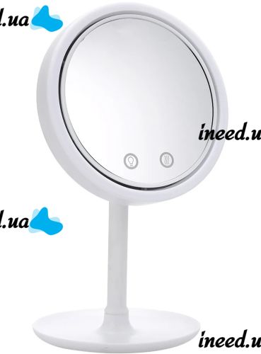 Round Touch Makeup Mirror with Fan Beauty Breeze Mirror CM-062 Desktop Rechargeable Mirror with Backlight and Magnification White