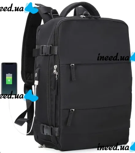 Quentin J3279 Black Airplane Hand Luggage Backpack for Laptop 15.6" Travel Bag with USB Port Wizz Air Ryanair for Airplane