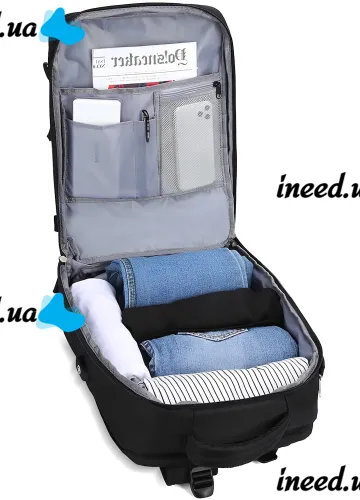 Quentin J3279 Black Airplane Hand Luggage Backpack for Laptop 15.6" Travel Bag with USB Port Wizz Air Ryanair for Airplane