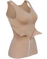 Женская корректирующая майка с корсетом Slim Comfy SC-1130 2 в 1 для коррекции фигуры, утягивающая белье с поясом на крючках для женщин Бежевое
