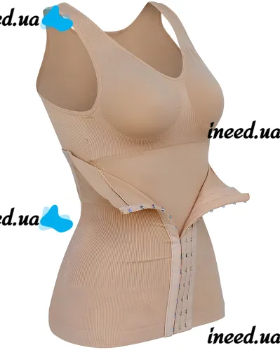 Женская корректирующая майка с корсетом Slim Comfy SC-1130 2 в 1 для коррекции фигуры, утягивающая белье с поясом на крючках для женщин Бежевое