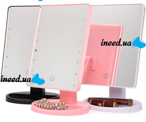 Magic MakeUp Mirror: A Cosmetic Touchscreen Makeup Mirror That Rotates 180 Degrees—a Tabletop Mirror on a Stand with 22 LED Lights, USB-Powered, Pink