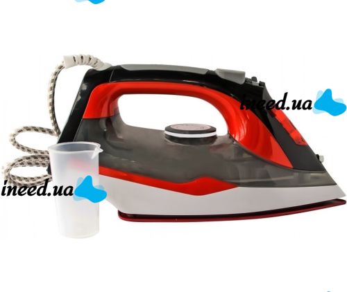 Electric Steam Iron Domotec MS-2202 with Water Tank 2200W Teflon Sole with Steam and Dry Ironing Mode for Clothes MS2202 Red