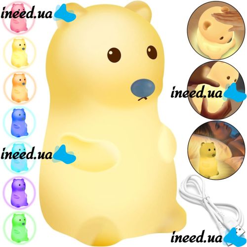Настольный силиконовый ночник Медведь Bear Silicone Night Light DC-7653 детский аккумуляторный светильник с RGB подсветкой и сенсорным датчиком USB