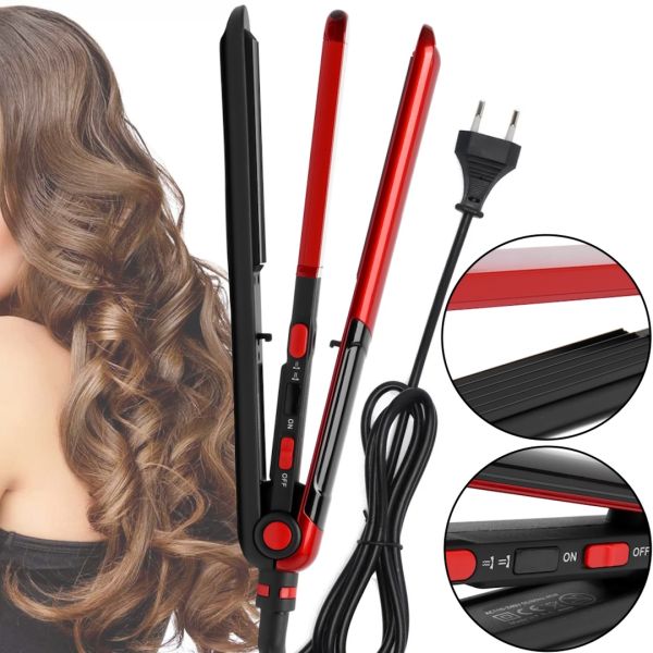 Curling iron styling tongs Domotec MS-4909 2 in 1 iron corrugation for straightening and volume of hair, ceramic device for leveling MS4909 Red