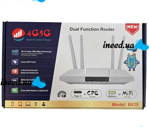 Беспроводной LTE маршрутизатор Dual Function B828 4G/5G 300 Мбит/с со слотом для SIM карты, аккумуляторный Wi-Fi роутер до 300Mb/s 4 внешние антенны
