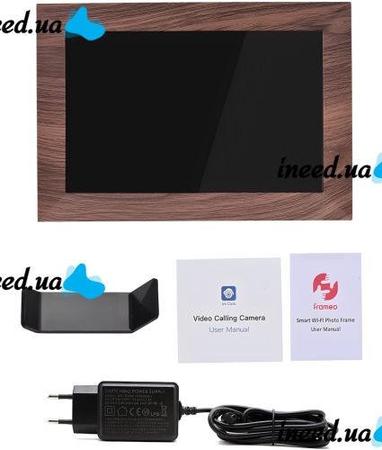 Цифровая акриловая фоторамка Photo Frame Frameo 10.1" 16 ГБ с Wi-Fi сенсорным IPS экраном умная электронная рамка для фото видео с часами Коричневая