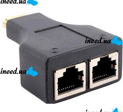 Одноканальный пассивный двойной переходник удлинитель HDMI сигнала - 2xRJ45 адаптер Voltronic по UTP кабелю по двум витым парам до 30м 1080P Черный
