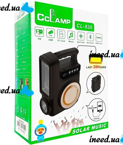 Переносная солнечная станция CcLamp CL-830 аккумуляторный LED фонарь повербанк с лампочкой и FM радио на солнечной батареи USB Bluetooth Power Bank