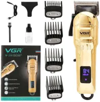 VGR V-268 10W cordless hair trimmer, 3 interchangeable attachments, cordless men's beard and moustache trimmer with LED display USB