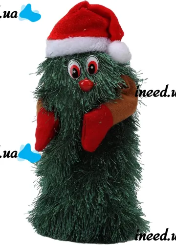 Танцующая рождественская елка Dancing Xmas Tree ET02 интерактивная новогодняя игрушка 17х10 см вращающаяся музыкальная ёлка в шапке на батарейках