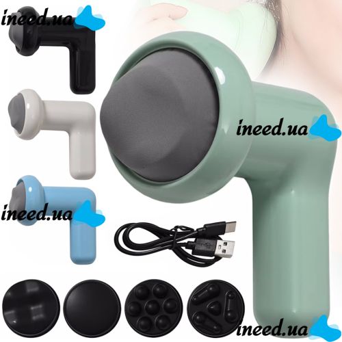 Антицеллюлитный массажер Deep Massager YX-740 24W ручной аккумуляторный вибромассажер, лимфодренажный пистолет для всего тела 4 насадки от USB