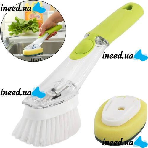 Многофункциональная щетка с дозатором для чистки и мытья посуды Automatic Liquid Cleaning Brush DMZ-8890, Щетка губка с насадками и ручкой Салатовая