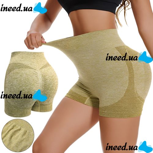 Женские бесшовные шорты Lifting Yoga Shorts XZY8855 утягивающие спортивные велосипедки с высокой талией и эффектом пуш ап для фитнеса Желтые S-XXL