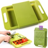Складная разделочная доска на мойку Outdoor Chopping Board 3 в 1 нескользящая раскладная доска с емкостью и дуршлагом для кухни 37х25 см Зеленая