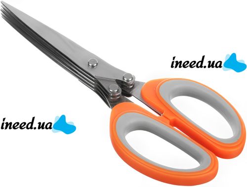 Кухонные ножницы для зелени Salad Scissors H-169 пятислойный измельчитель для нарезки и шинковки салата 5 мультилезвий с щеточкой для чистки 22 см