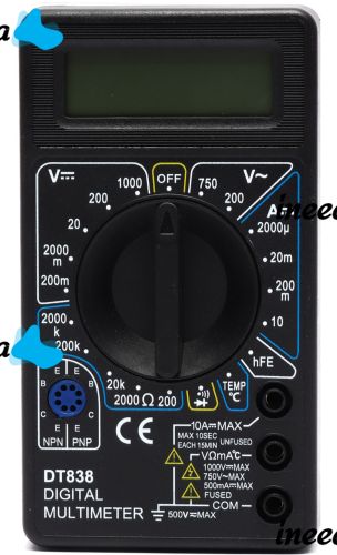 Цифровой мультиметр вольтметр амперметр Digital DT-838 автоматический ручной тестер силы тока, напряжения и сопротивления с дисплеем DT838