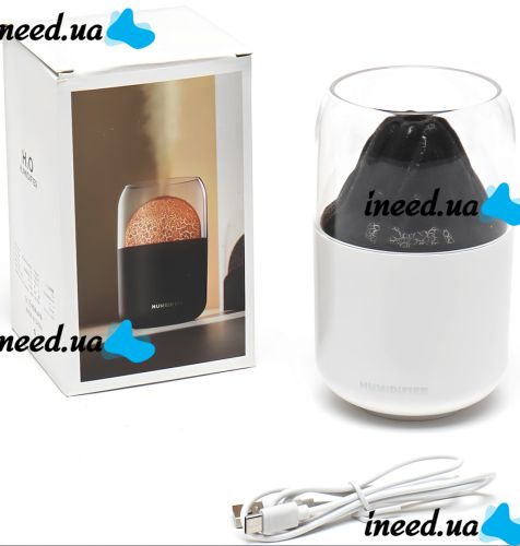 Увлажнитель воздуха ночник Вулкан Humidifier Y10 280 мл настольный ультразвуковой аромадиффузор со светодиодной LED подсветкой USB Lamp JSQ-1 Белый